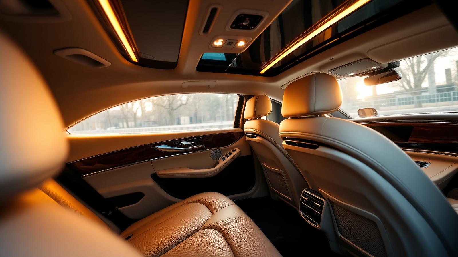 Luxurious cream leather interior of a Mercedes S-Class executive car
