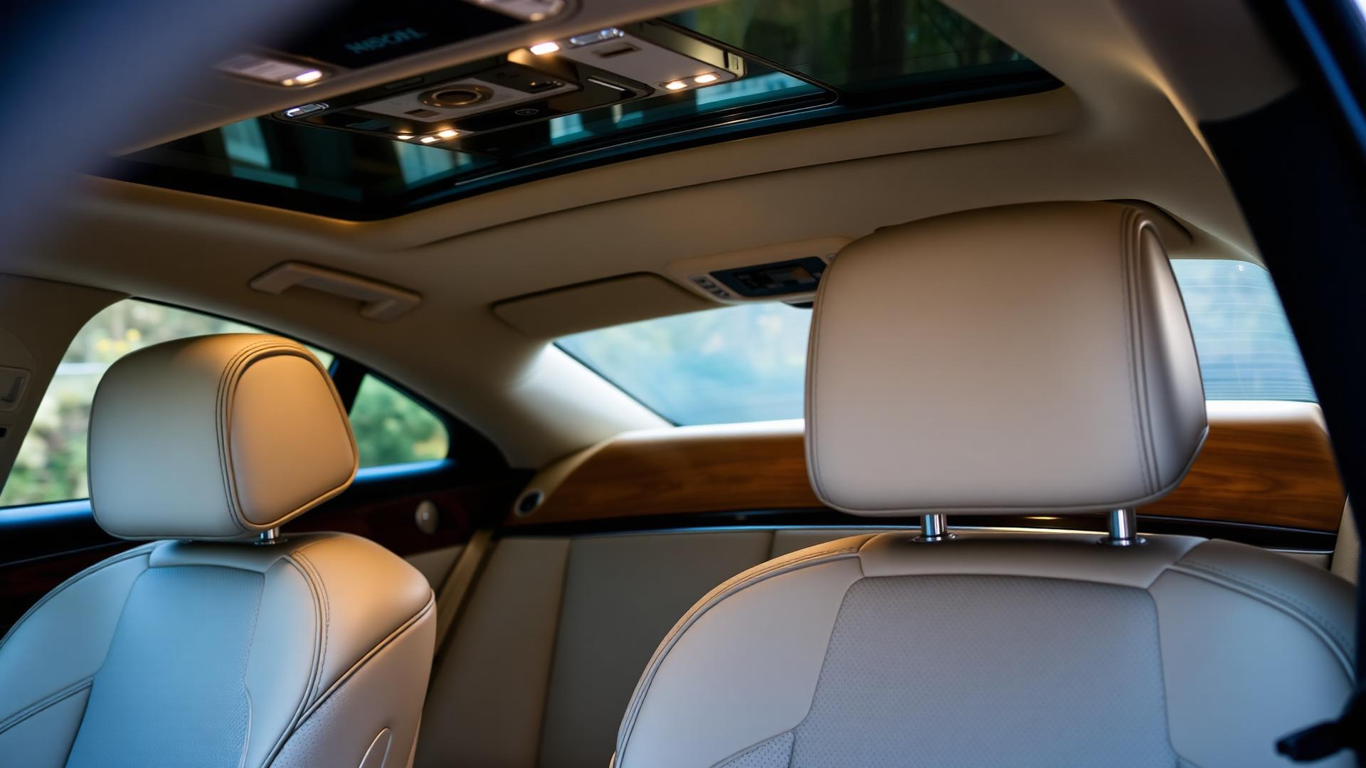 Cream leather rear interior of a Mercedes S-Class