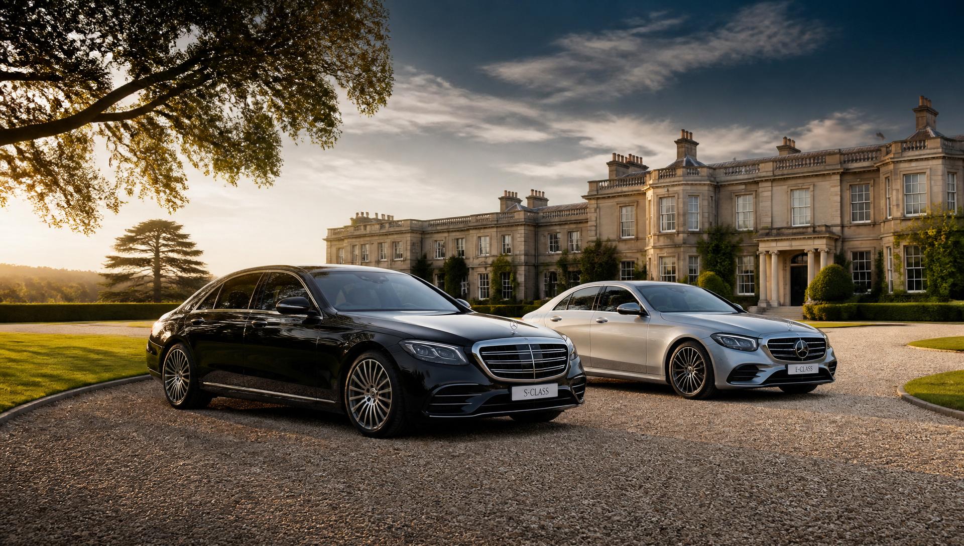Mercedes S-Class and E-Class saloons at a Surrey manor estate