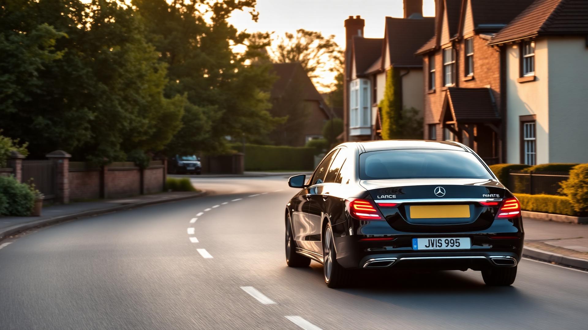 Luxury Mercedes chauffeur car on a Surrey road
