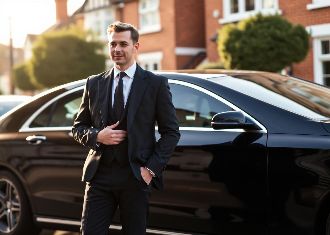 Chauffeur beside luxury Mercedes saloon